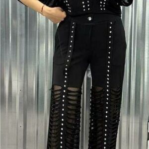 Black Studded Women's Pants Set
